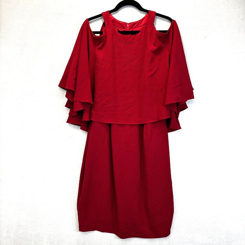 Adrianna Papell Red Cold-Shoulder Layered Flutter Dress